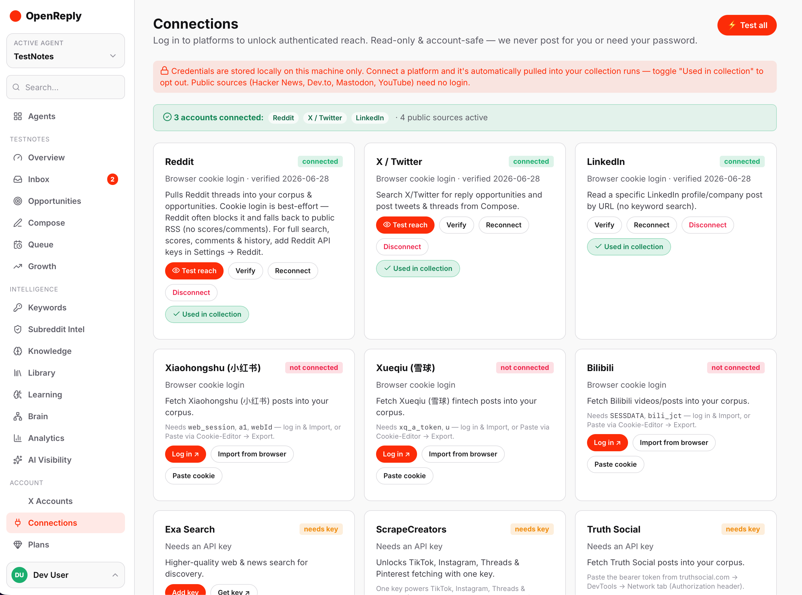 Connections to Reddit X and LinkedIn